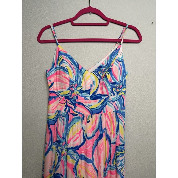 Lilly Pulitzer Melody Maxi Dress Sz 2 Pink Blue Tropical Beachy Preppy Tiered - Picture 3 of 5